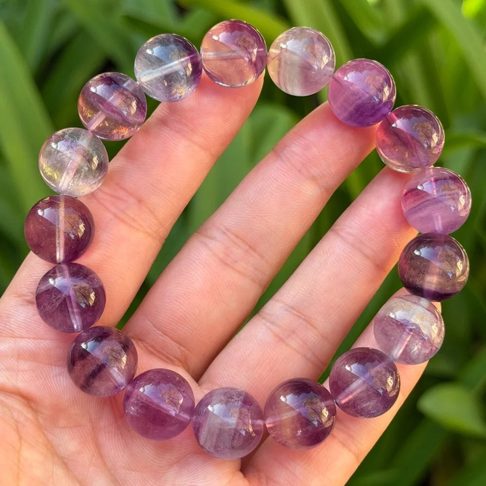 14mm 8 inches stretchable purple banded fluorite‎ bracelet 0758